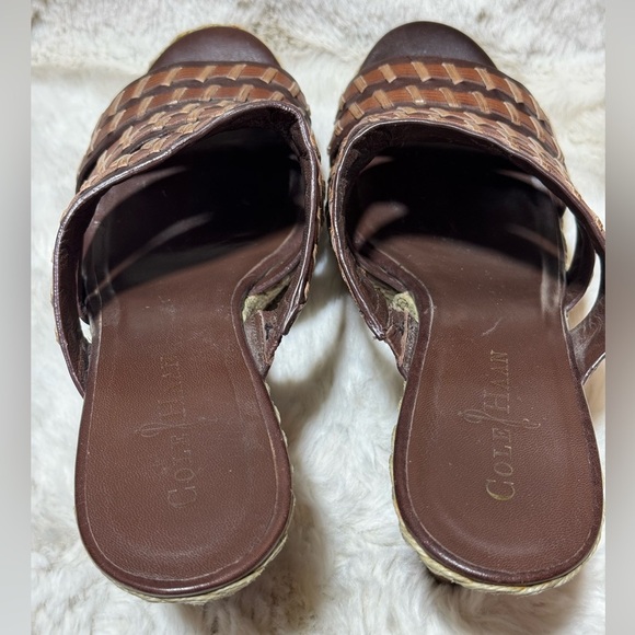 COLE HAAN stitch wedge brown heal leather espadrille slides shoes 7.5B - Picture 3 of 14